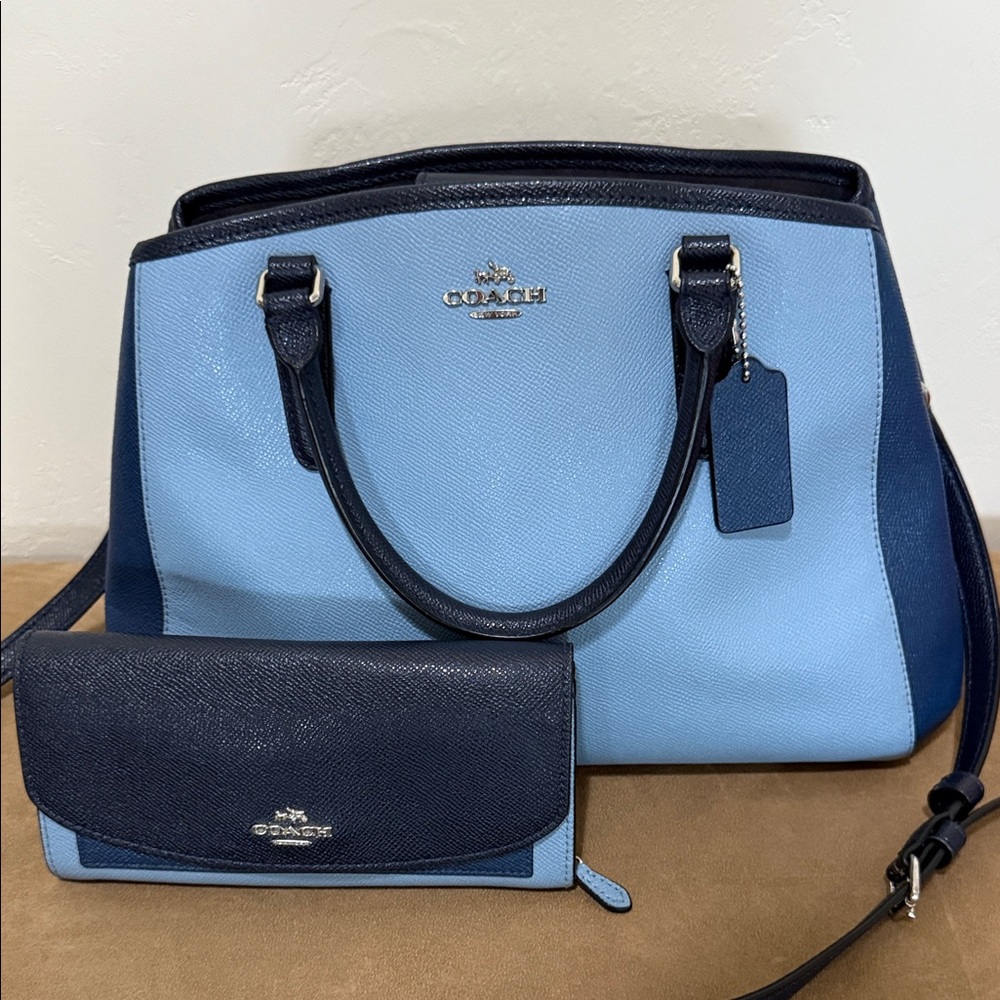 Coach Two-Tone Blue Shoulder Bag and matching Coach wallet